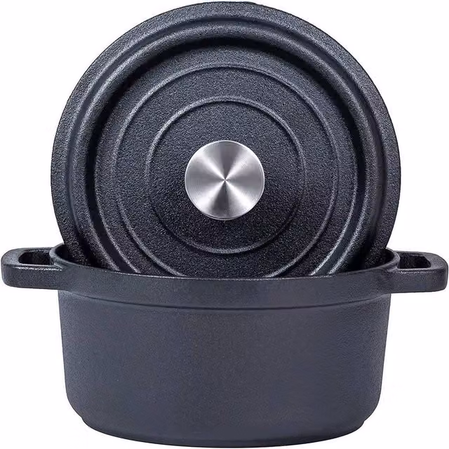 FLAVORA 2.5 Litre Cast Iron Dutch Oven Casserole Pot in Black – 1