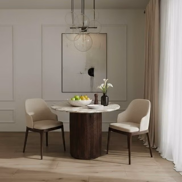 IH Design Ajmer Round Real Marble Stone Dining Table, 4 Seater, Multicolour, Diameter: 100 cm