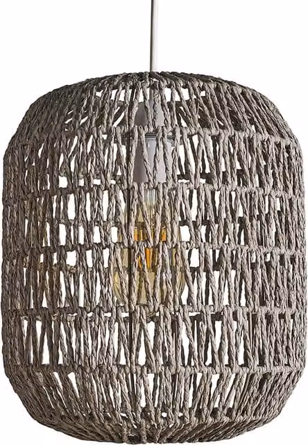 ValueLights Scandinavian Cylinder Rattan Pendant Ceiling Light Shade in Grey