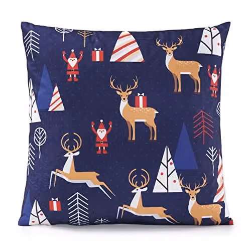 Luxury Living Christmas Eve Decorative Velvet Cushion with Pad, Multicolour and Blue, W/D/H: 45 x 45 x 4.3 cm – 1