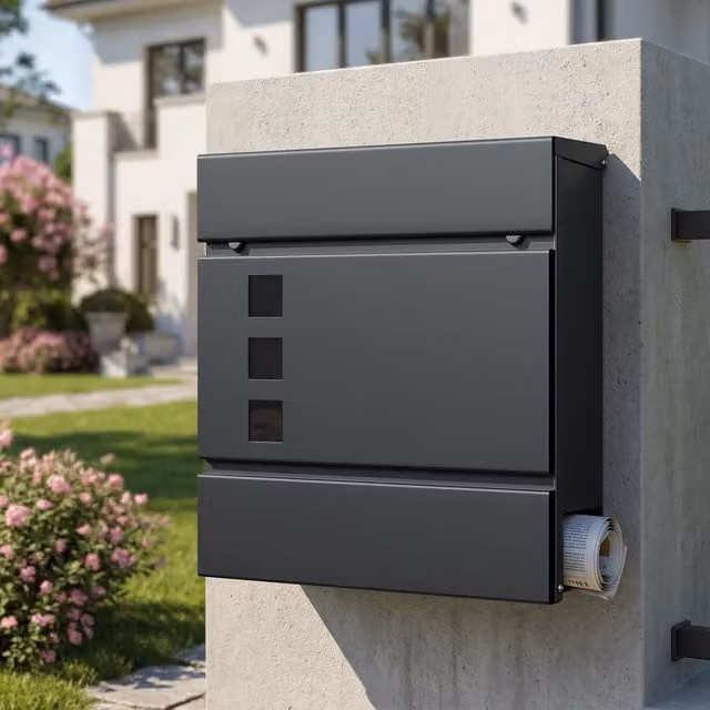 SONGMICS Lockable Wall-Mounted Steel Letterbox in Anthracite Grey