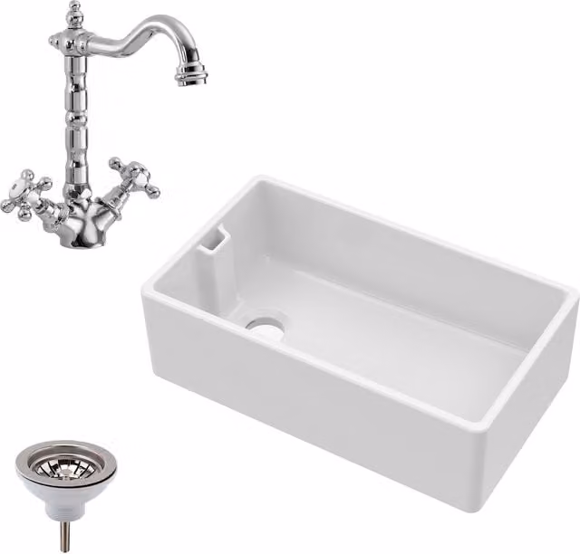 Balterley Belfast Ceramic Fireclay Kitchen Sink in White, W/D/H: 79.5 x 46 x 24.5 cm