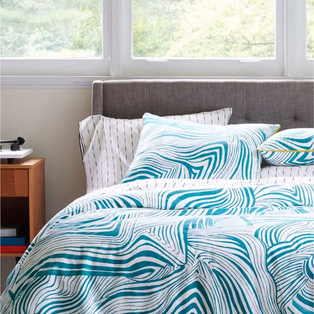 Martex Zebra Marble Cotton Duvet Cover and Pillowcase Set, Green, W: 140 cm, L: 200 cm
