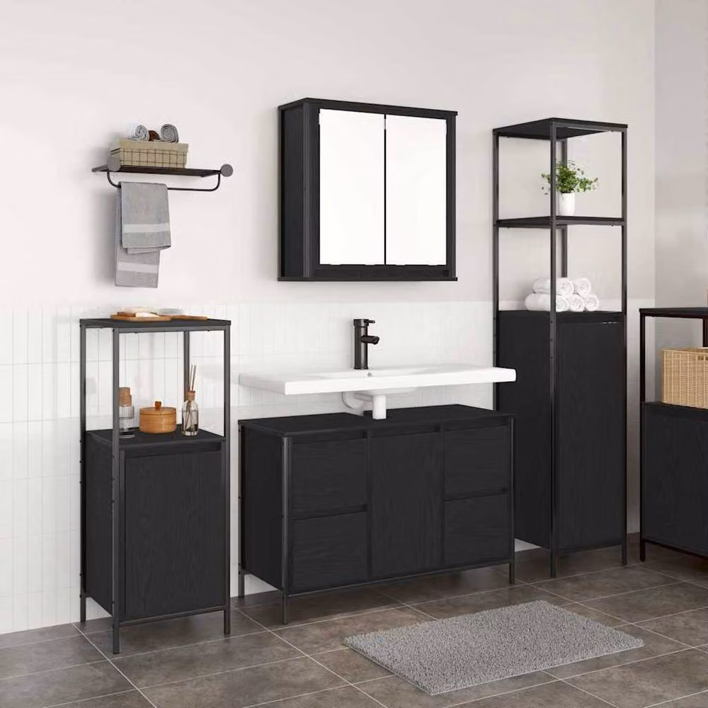 Berkfield Home Modern 3 Piece Black Oak Bathroom Furniture Set with Vanity Unit – 1