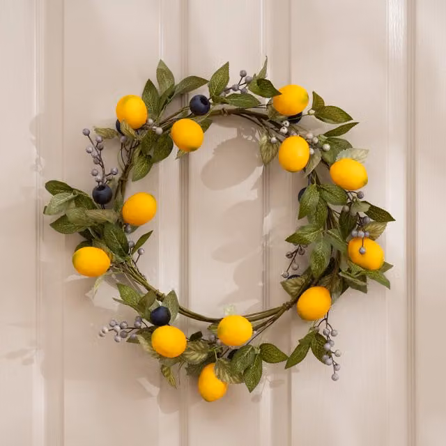 Scottish Everlastings Ltd Lemon & Berry Floral Wreath in Yellow, Diameter: 46 cm