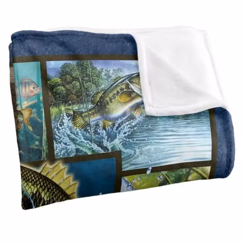 JQ Licensing Bass Fishing Silky Touch Super Soft Throw Blanket, Multicolour, W: 152 cm, D: 127 cm – 2