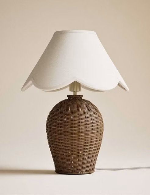 M&S Brown Rattan Table Lamp with Fabric Shade