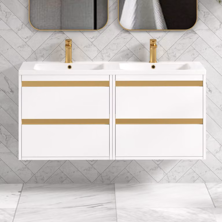 Royal Bathrooms Orion 1200mm Matt White 4 Drawer Wall Hung Vanity Unit with Ceramic Basin and Accent Trim
