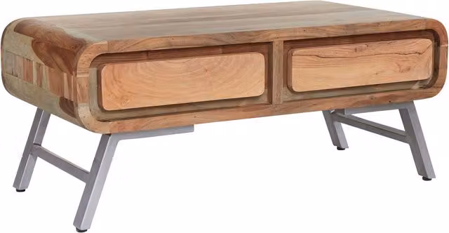 IH Design Retro Rectangular Acacia Wood and Metal Coffee Table in Brown
