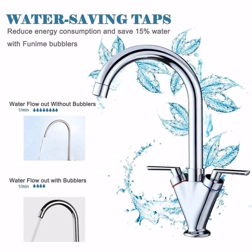 NESTLUNE Modern Chrome Monobloc Kitchen Sink Mixer Tap with Two Handles and Swivel Spout in Silver – 2
