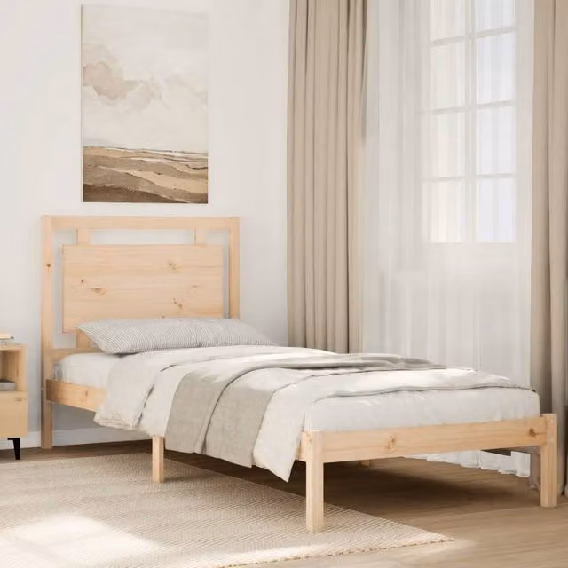 Berkfield Home Extra Long Solid Pine Bed Frame in Brown, W: 100 cm, L: 210 cm