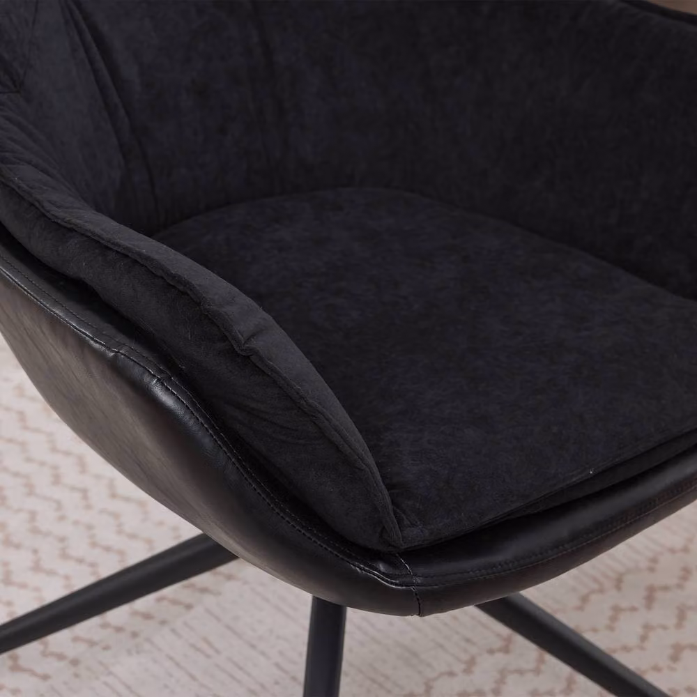 Matteo Black Faux Leather Swivel Office and Vanity Chair with Armrests – 2