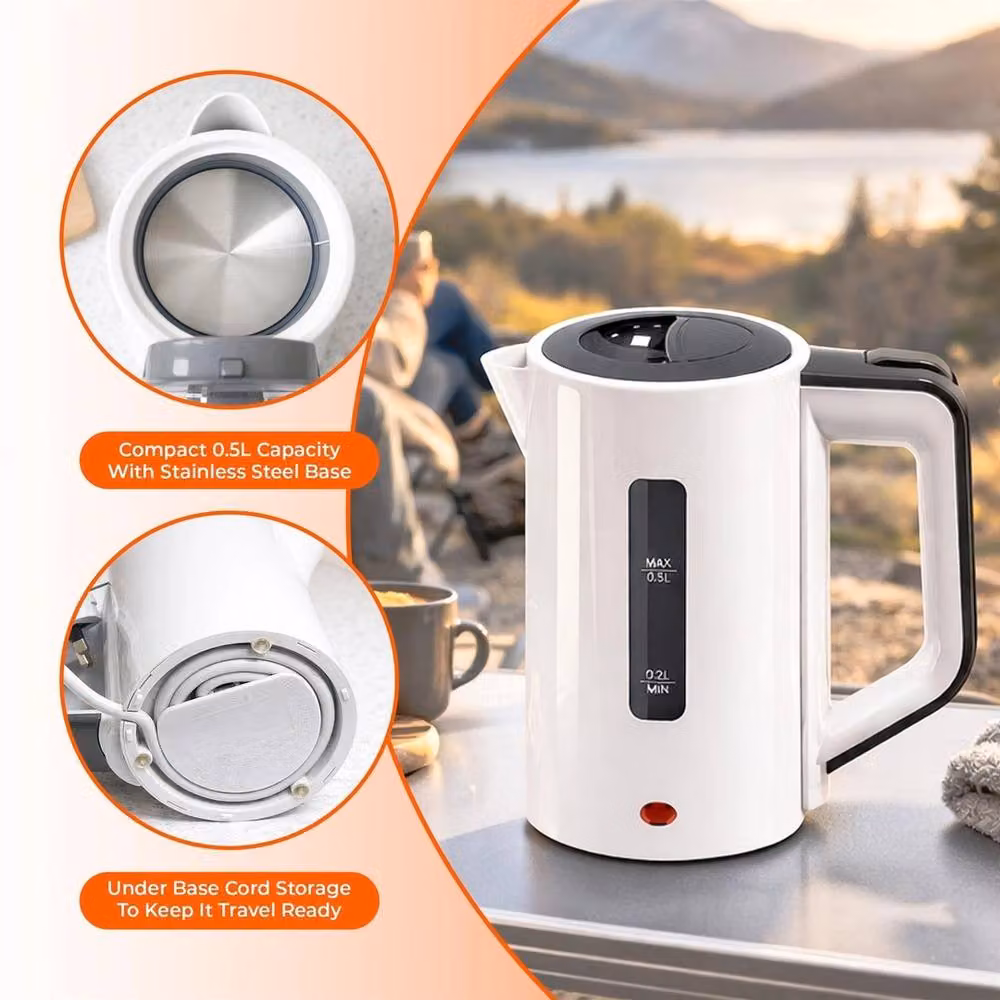 Havendro White Compact Dual Voltage Travel Kettle, 0.5 l – 3