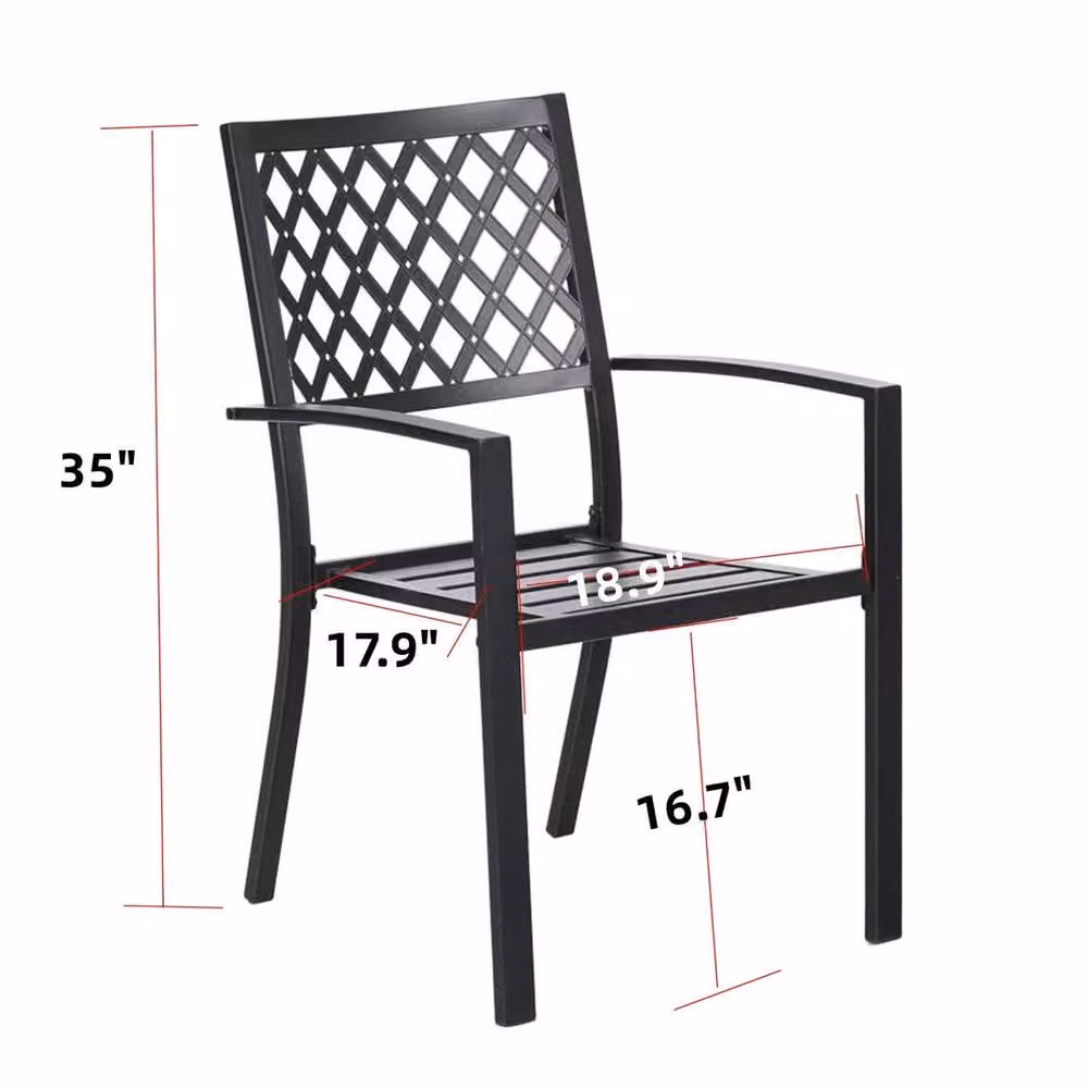 KORVIXA Set of 2 Modern Geometric Metal Garden Chairs in Matt Black, H 88.9 x W 45.72 x D 45.72 cm – 2
