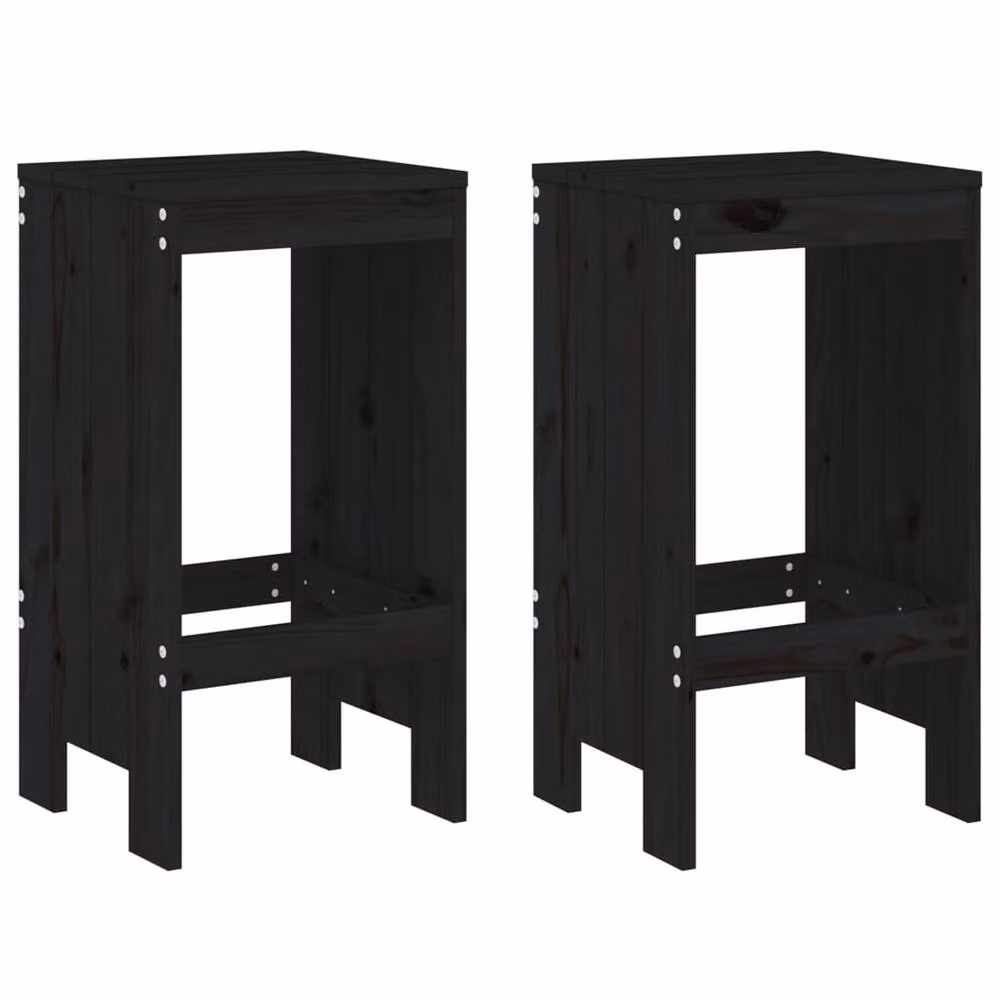 Berkfield Home Beautiful Bar Stools, 2 Pack, Black, Solid Pine Wood, W/D/H: 40 x 36 x 75 cm – 2