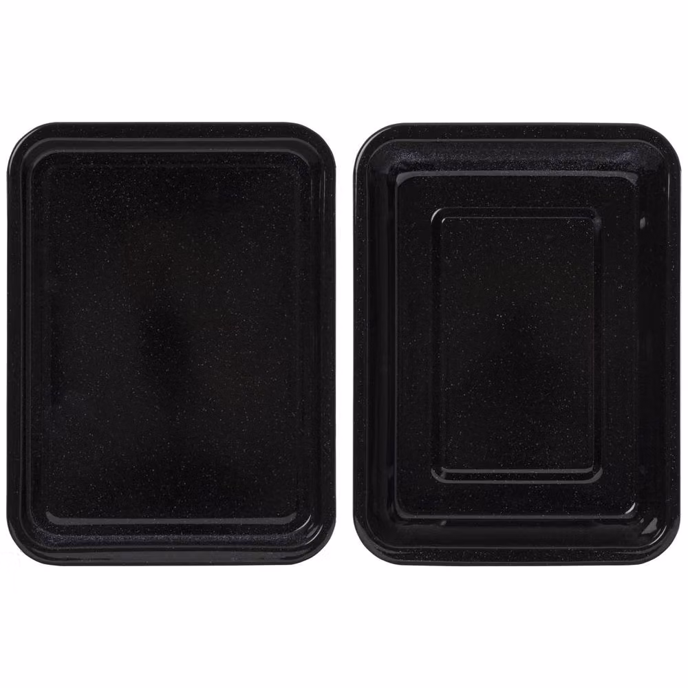 Betterware Classic Enamel PFAS-Free Black Rectangular Roasting Dish and 39cm Tray Set – 3