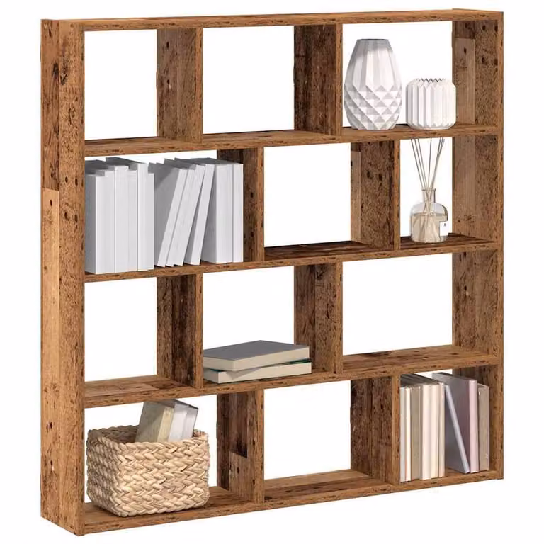 Berkfield Home Wall Mounted Cube Shelf with 12 Compartments in Brown Old Wood Finish