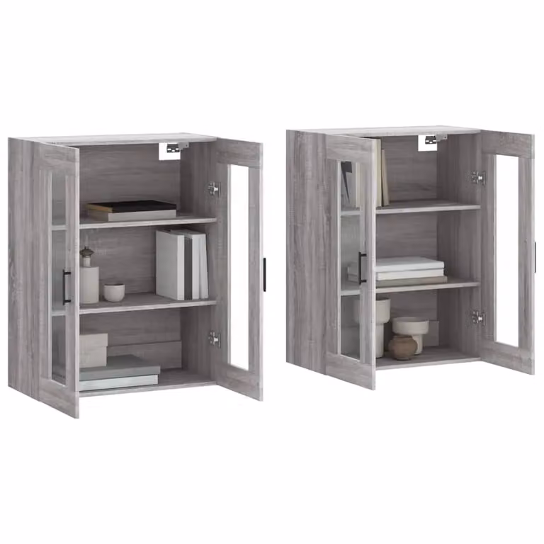 Berkfield Home Wall Mounted Cabinets with Glass Doors, 2 Piece Set in Grey Sonoma Matt Finish