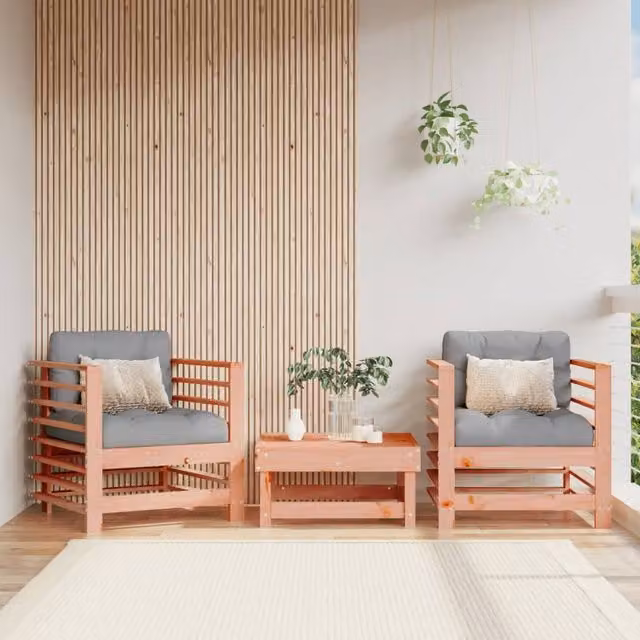 Berkfield Home Set of 2 Solid Wood Douglas Garden Chairs with Cushions in Brown and Grey