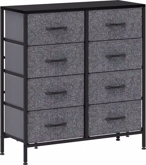 HOMCOM Industrial Fabric Chest of Drawers with 8 Drawers, Steel Frame and Wooden Top, Black and Grey – 1