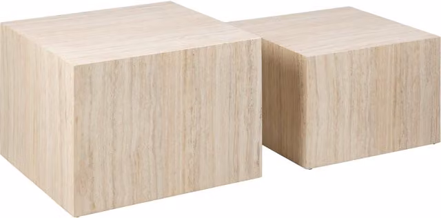 Furniture To Go Dice Square Coffee Table Set in Light Oak with Stone Tops