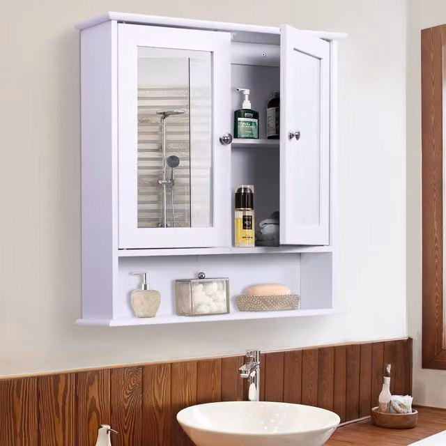 Kleankin Wall Mounted White Bathroom Cabinet with Mirror Door and Internal Shelves – 1