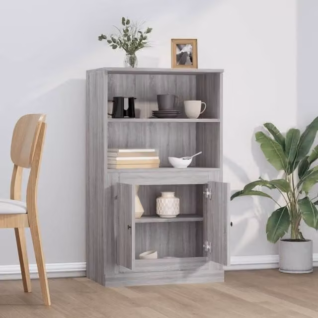 Berkfield Home Grey Sonoma Modern Highboard with Hinged Doors and Internal Shelves, W/D/H: 60 x 35.5 x 103.5 cm
