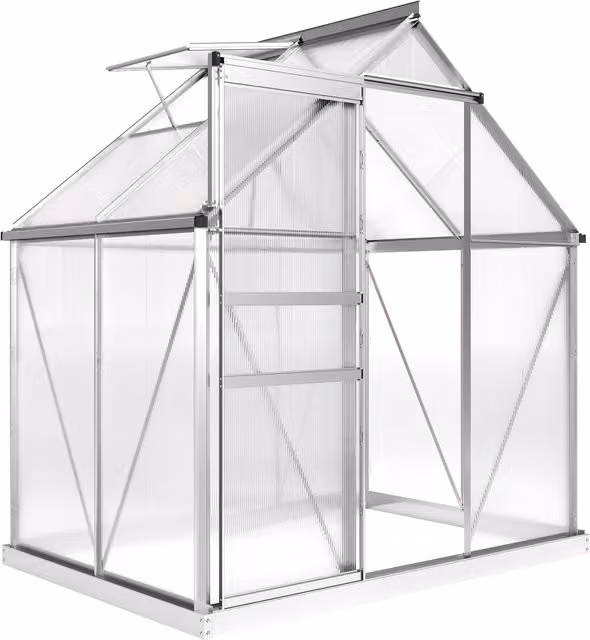 OUTSUNNY Polycarbonate Walk-in Garden Greenhouse with Sliding Door and Windows, Silver Tone – 1