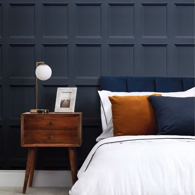 I Love Wallpaper Classic Blue Geometric and Abstract Wood Panel Wallpaper
