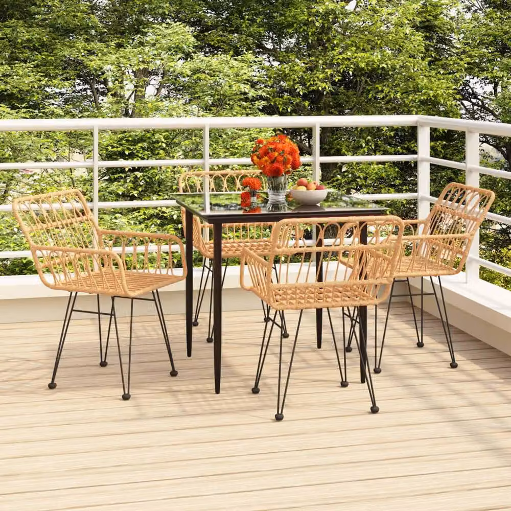 Berkfield Home Beautiful 5 Piece Poly Rattan Garden Dining Set in Light Brown – 2