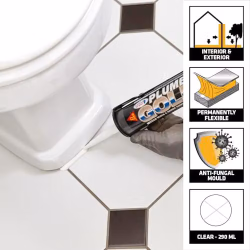 Everbuild Plumbers Gold Mould Shield Silicone Sealant, Clear, 290 ml – 2