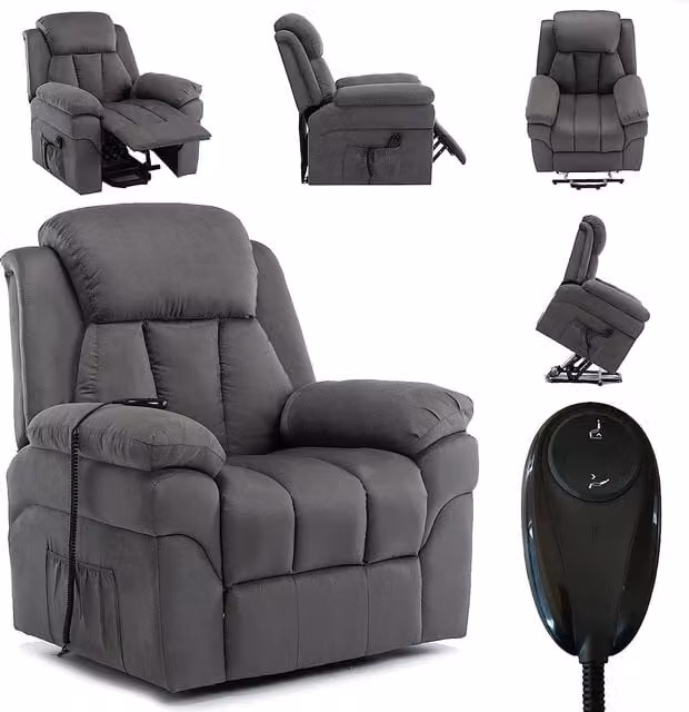 Furniture One Grey Fabric Electric Riser Recliner TV Chair for Seniors with Armrests