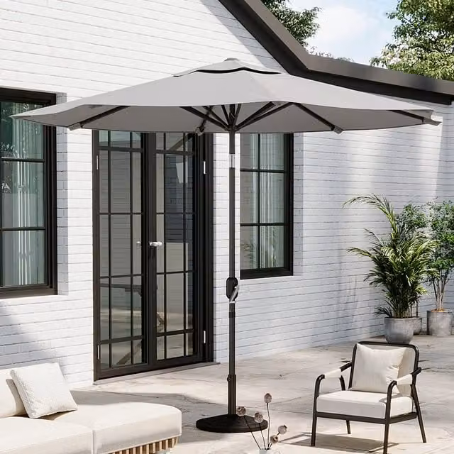 Breeins 3m Traditional Parasol with Composite Resin Base in Light Grey