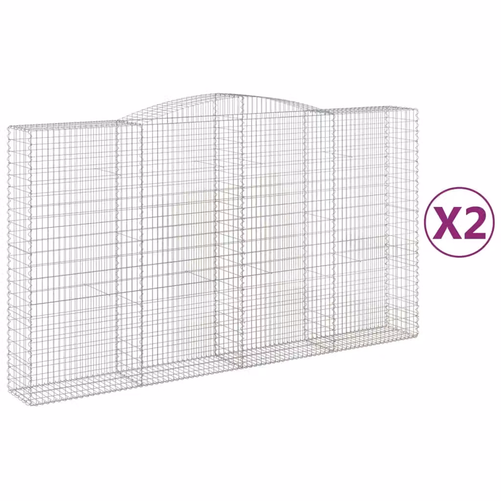 Berkfield Home Arched Gabion Baskets, 2 Piece Set, Silver Galvanised Steel, W: 400 cm, D: 50 cm, H: 220/240 cm – 2