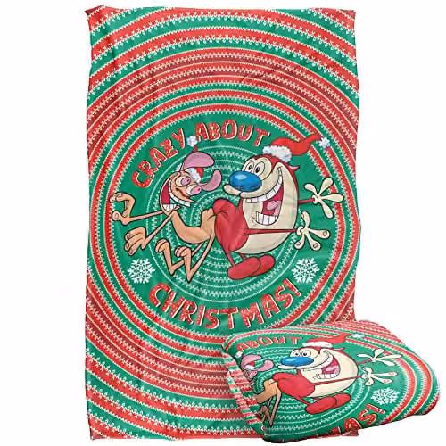 Ren and Stimpy Crazy Christmas Super Soft Silky Touch Fleece Throw Blanket, Multicolour, W/D/H: 91 x 147 cm