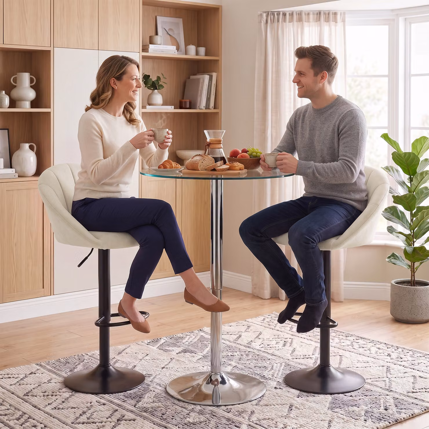 HOMCOM Modern White Velvet Swivel Counter Stool with Backrest – 5