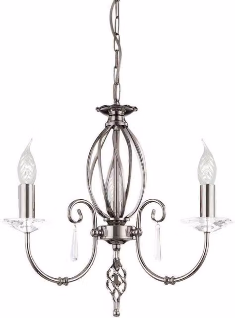 Elstead Aegean 3 Light Ceiling Chandelier in Polished Nickel with Grey Glass