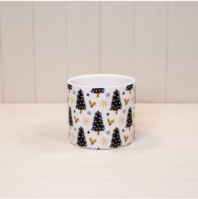 KDMD Classic White Ceramic Round Tabletop Christmas Tree Pot