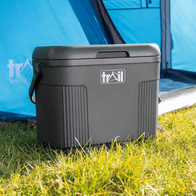Trail 22L Grey Plastic Cool Box with Ice Freezer Blocks