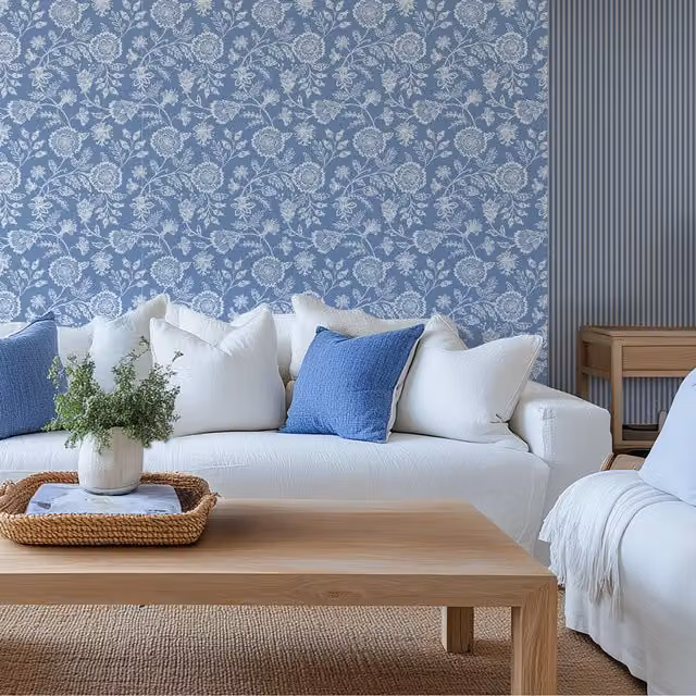 I Love Wallpaper Country Floral Botanical Wallpaper in Cornflower Blue