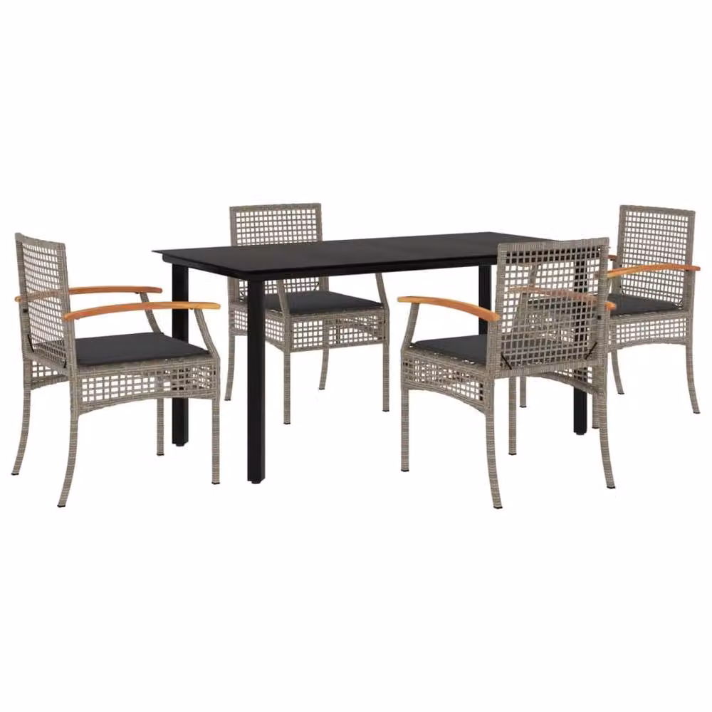 Berkfield Home Beautiful 5 Piece Grey Poly Rattan Garden Dining Set with Cushions – 2
