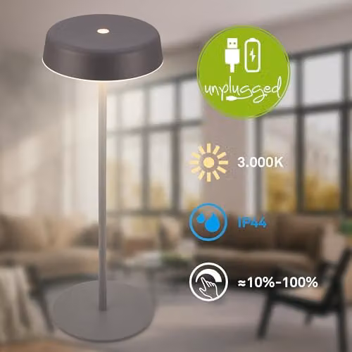 Briloner Rechargeable LED Table Lamp with Touch Dimming, IP44 Waterproof, Warm White Light, Anthracite, H 36.5 cm x W 13 cm x D 13 cm – 2