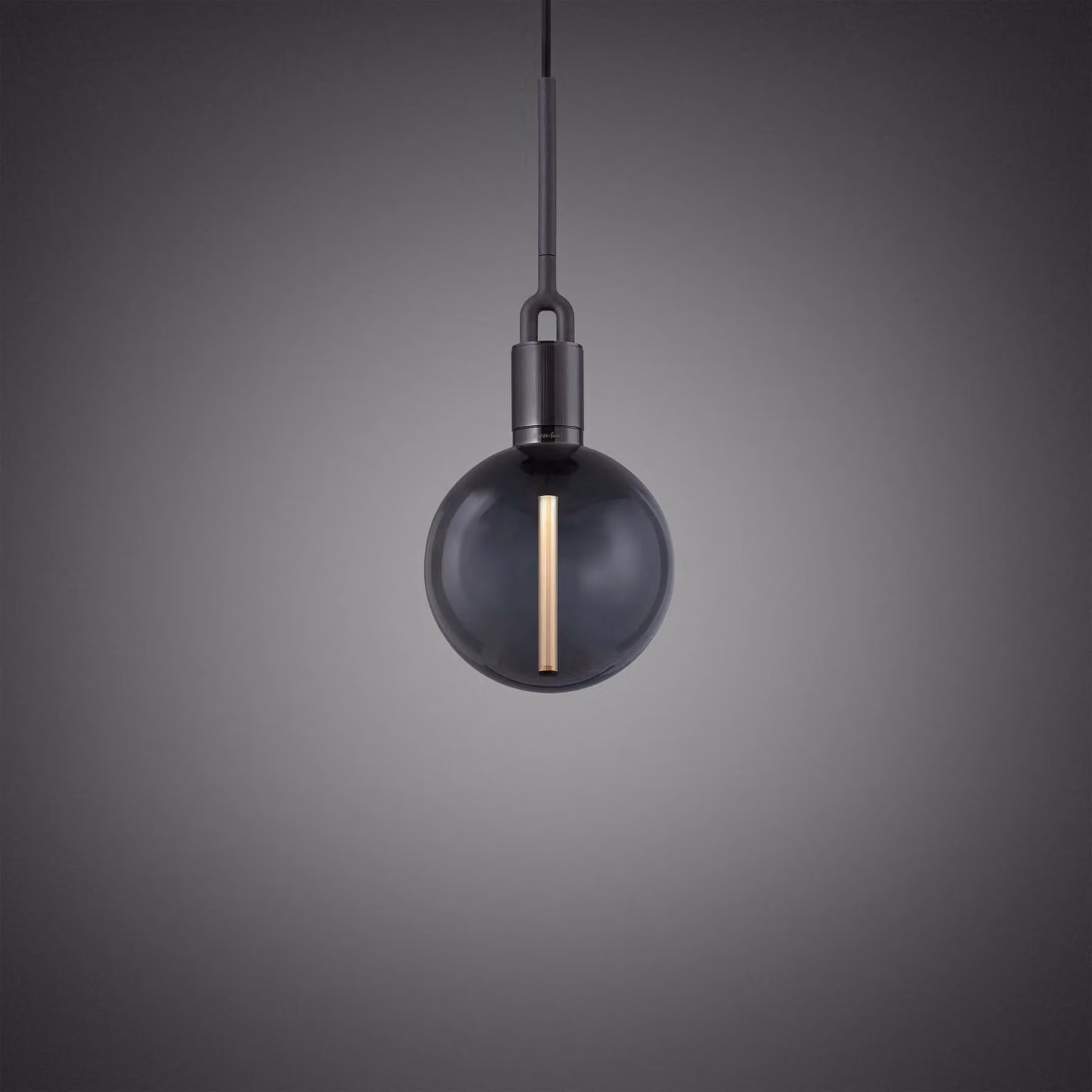 Buster + Punch Forked Pendant Light in Black with Grey Glass Sphere and Linear Knurl