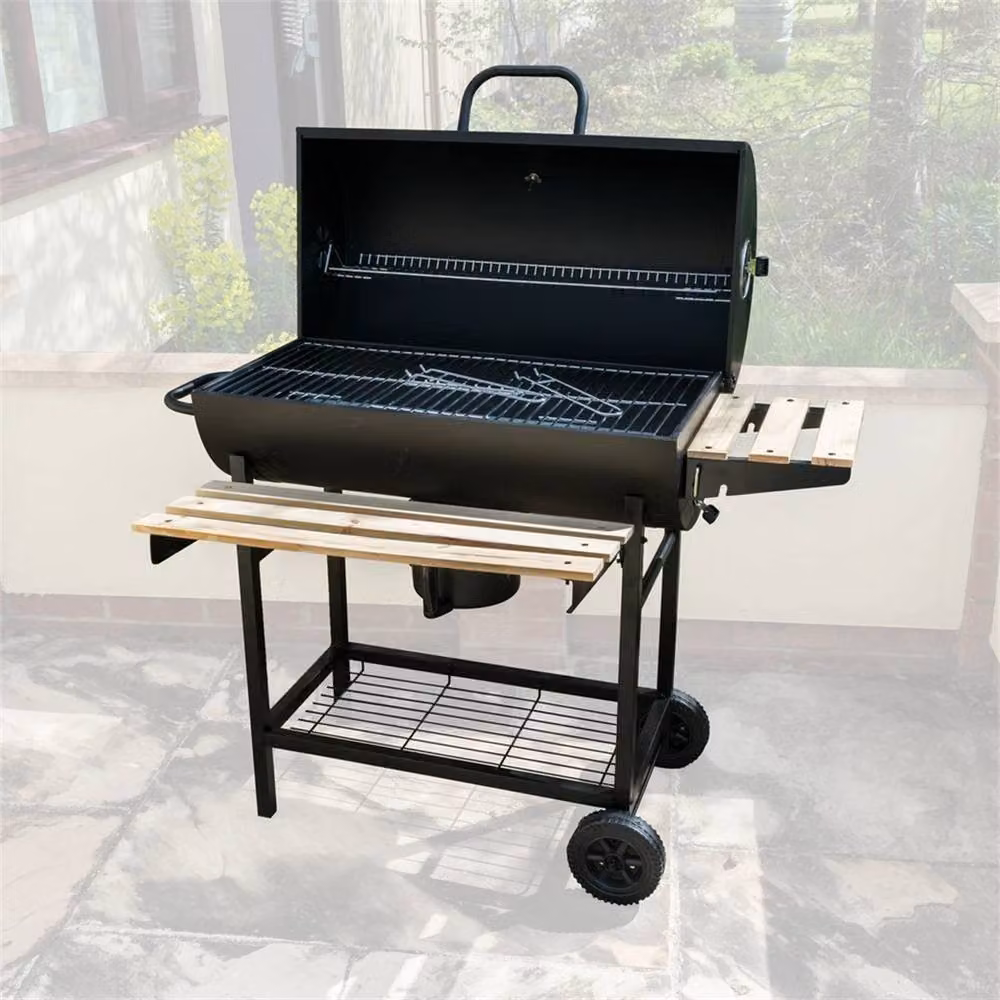 Nordara Charcoal BBQ Grill Smoker in Black with Warming Rack, Thermometer and Wheels, W/D/H: 120 x 90 x 94 cm – 3