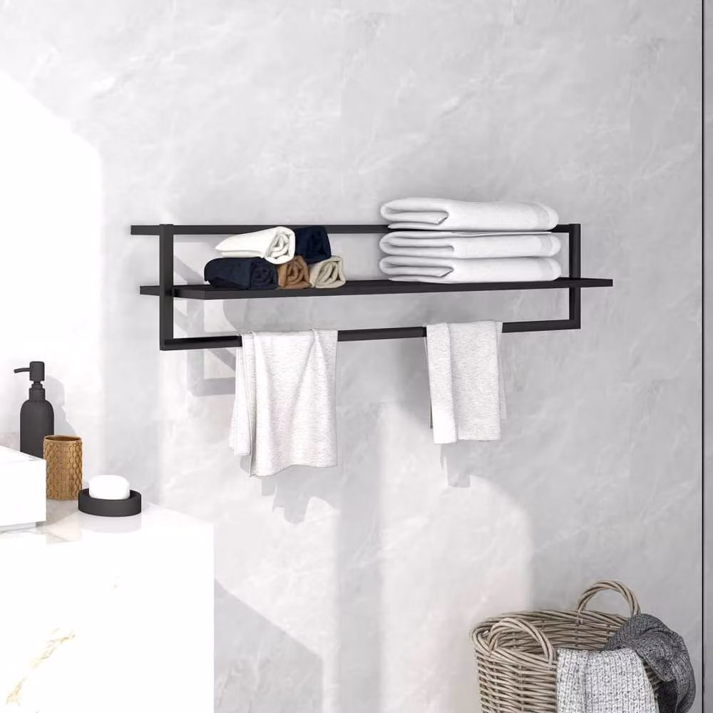 Berkfield Home Matt Black Metal Towel Rack, W: 95 cm, D: 25 cm, H: 22 cm – 2