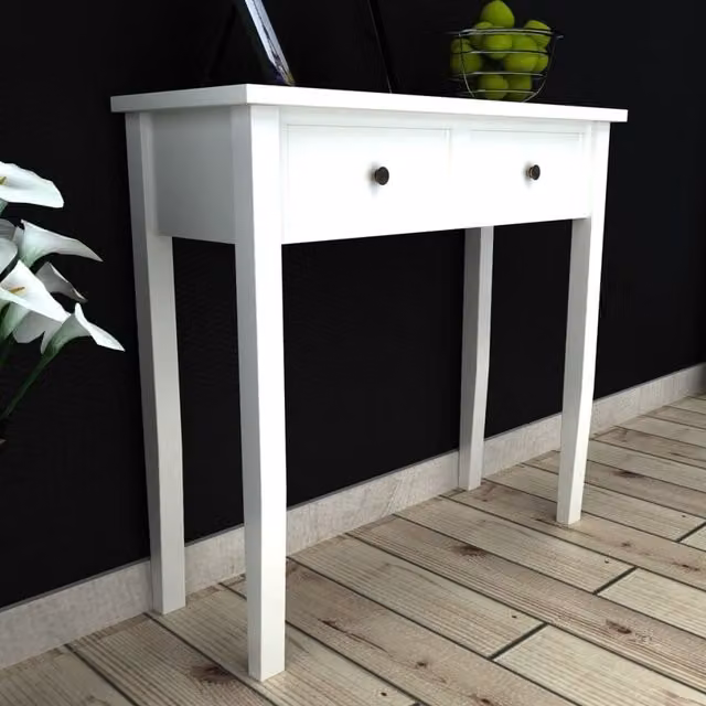 Berkfield Home Classic Lacquered White Dressing Console Table with Two Drawers – 1
