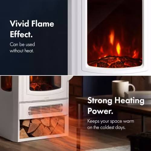 VonHaus 2000W Electric Log Burner in White, W/D/H: 74.5 x 32 x 32 cm – 3