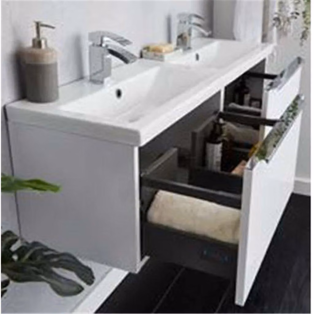 Clifton Gloss White Wall Mounted Bathroom Unit and Basin W: 80 cm, D: 35.5 cm, H: 37.5 cm – 2