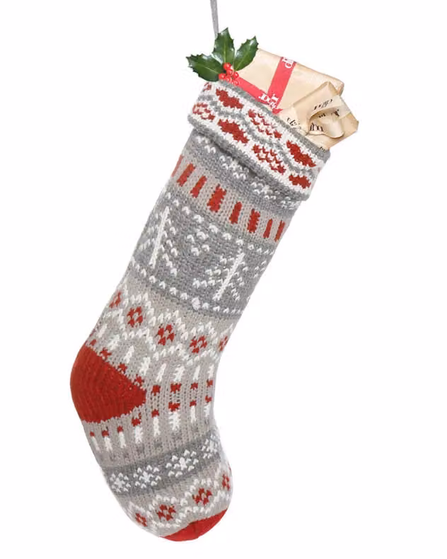 Dibor Set of 4 Grey and Red Fair Isle Nostalgia Knit Christmas Stockings – 2