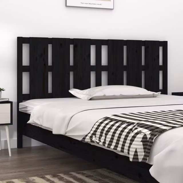 Berkfield Home Rustic Solid Wood Pine Bed Headboard, Black, W: 185.5 cm, D: 4 cm, H: 100 cm – 1